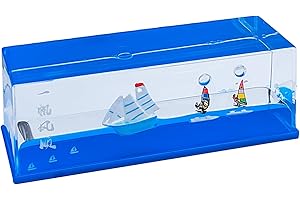 YimiBloss Unsinkable Smooth Sailing Ship in a Box Desk Art Decorations- Floating Resin Sailboat & Surfers in a Acrylic Fluid Drift Bottle with Ripple Effect, Motivational Home & Office Gifts
