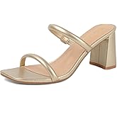 Avidirk Women's Square Open Toe Heeled Sandals Two Strap Mules Slip On Block Chunky Mid Heels Sandals