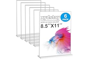 xydstay 6pack Acrylic Sign Holder 8.5 X 11, Vertical T Shape Clear Plastic Menu Holder, Unbreakable Table Sign for Restaurant, Office, School, Store and Home Use