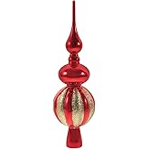 Luxshiny Christmas Tree Topper 23CM Spherical Xmas Treetop Ornament German Christmas Tree Topper Classic Decorations Finials Ornament for Xmas Tree Red