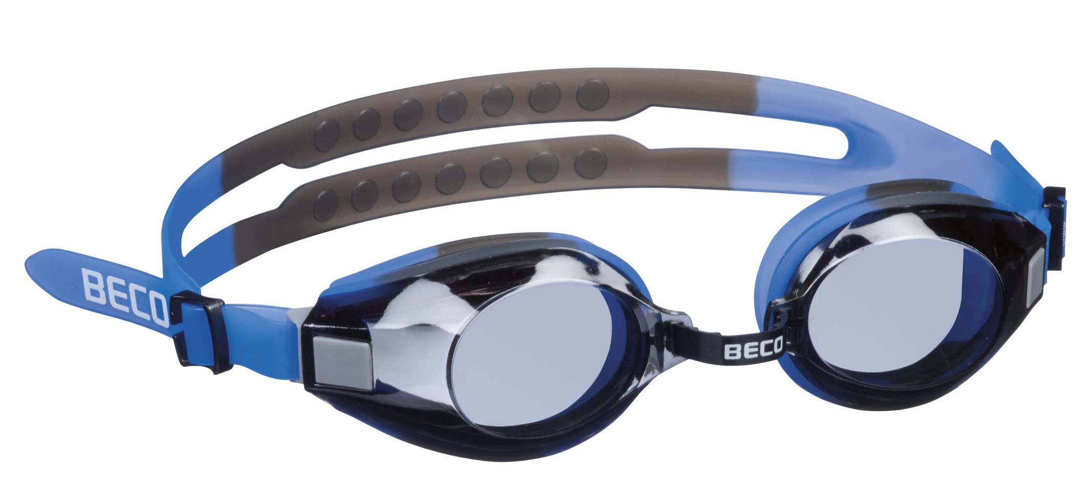 Beco Arica Multi-coloured Universal Swimming Goggles with Secure Hold Through Wide Split Headband, Blue/Grey, M