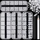 4 Boxes Flatback Pearls for Crafting, Flatback White Half Round Pearls 3-10mm with Pickup Pencil and Tweezer for Home DIY and Professional Nail Art, Face Makeup and Craft