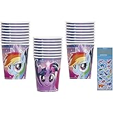 Unique My Little Pony Birthday Party Supplies Bundle includes 24 Paper Cups and 1 Dinosaur Sticker Sheet