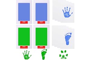 LelonHo Inkless Hand and Footprint Kit Clean Touch Ink Pad for Newborn Baby Pet Paw Print Kit(4 Ink Pads,8 Imprint Cards) (2 Pack Blue and 2 Pack Green)