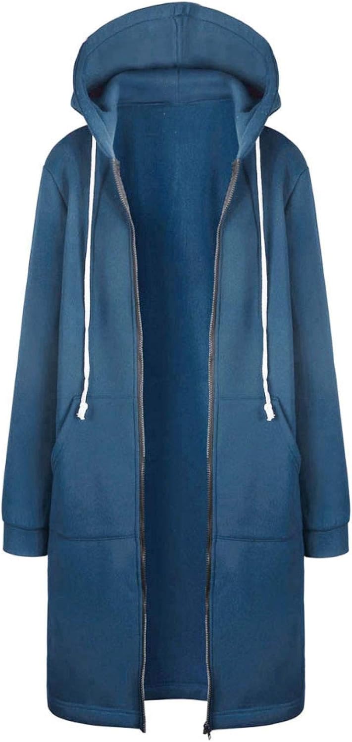 Amaeen Coats for Womens Fashion Hooded Thicken Cotton Solid Color Plush Pocket Overcoat Loose Autumn and Winter Tops: Clothing