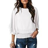 Dokotoo Womens Blouses Dressy Casual Boat Neck Flowy Chiffon Blouses Poncho Batwing Tops