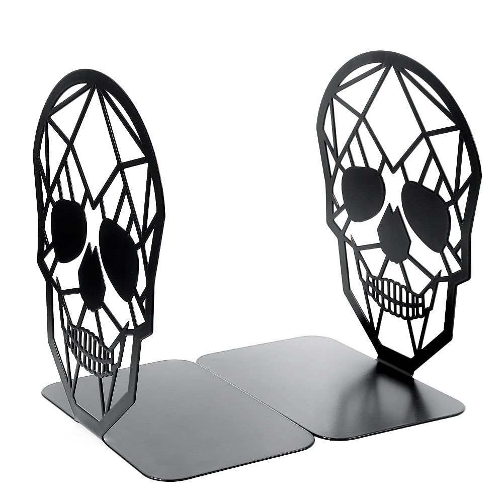SIPLIV Minimalist Style Bookends Metal Adjustable Non Skid Books Holder Stand Book Rack Desk Bookends for School, Library, Home or Office - Skeleton (White, 1 Pair)