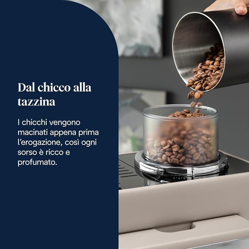Rivelia Perfetto EXAM440.35.BG, Macchina da Caffè Automatica, Chicchi Macinati al Momento, Portachicchi Intercambiabile, Montalatte Classico, 8 Ricette, Display Touch a Colori, Colore Beige