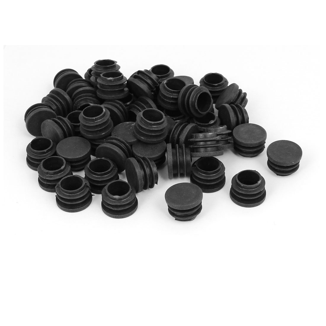 sourcingmap 22mm Dia Plastic Blanking End Cap Round Ribbed Tube Insert Black 50pcs