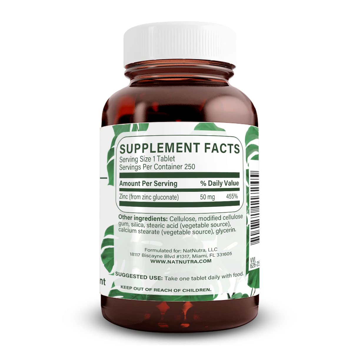 Natural Nutra Zinc Gluconate 50mg Supplement for Immune Support, Promotes Skin Health, Enhance Taste & Smell, Provides Ease from Cold & Flu, Boost Learning & Memory, Gluten Free 50mg 250 Vegan Tablets