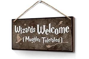 Heuhuww Wizards Welcome Sign 6"x12" Room Decor,Home Decor,Wizardry Theme Door Wall Hanging Wood Plaques Magic Christmas Gifts