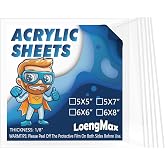 LoengMax 1/8" Thick (3mm) Clear Acrylic Sheet 5" x 5" - 6 Pieces | Cast Plexiglass for DIY Crafts, Sign, Photo Frame, Display Projects