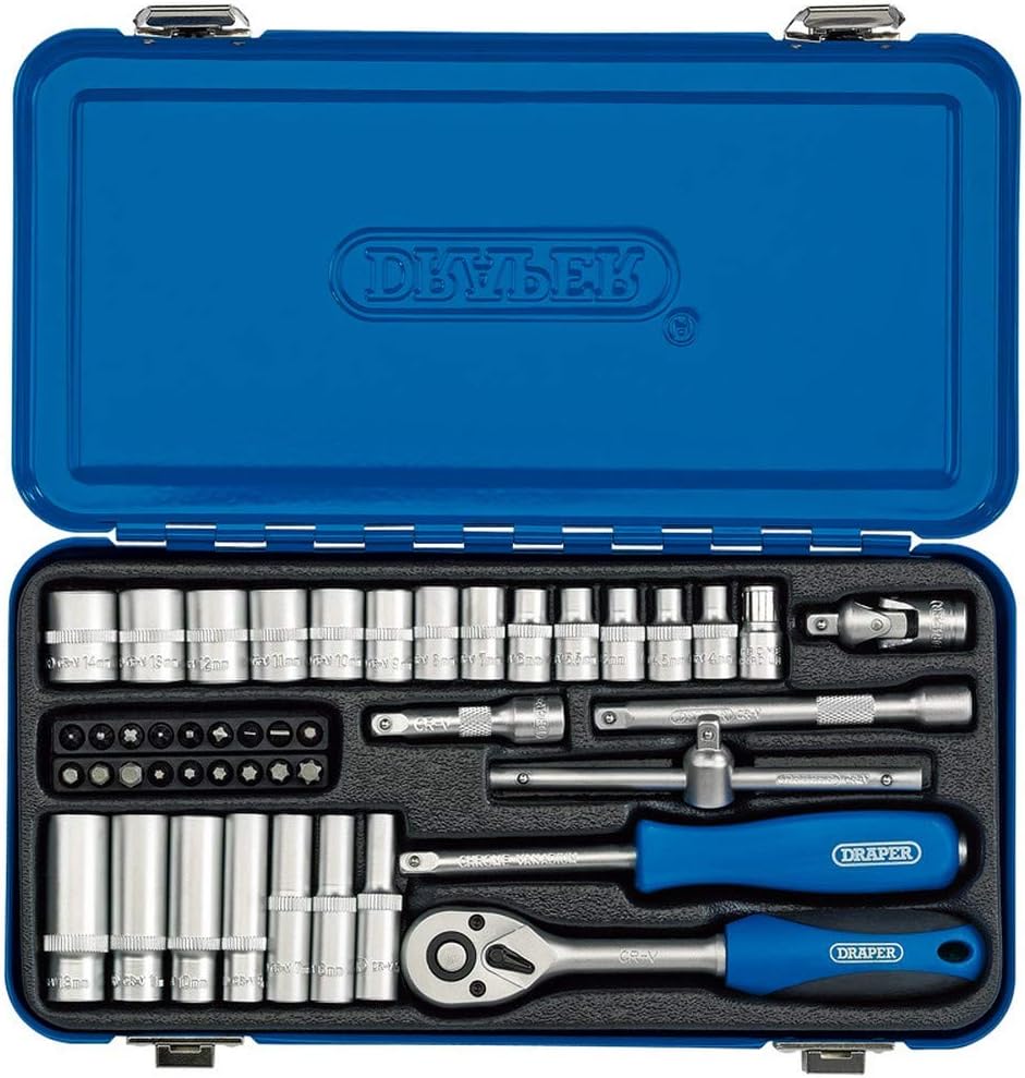 Draper 1/4 Inch 45 Piece Metric Socket Set with Soft Grip Ratchet