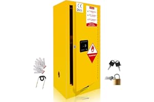 DEFNES Flammable Storage Cabinet, Galvanized Steel Flammable Safety Cabinet, Fire Proof Cabinets Yellow for Industrial Instruments Protection Supplies Cabinet (18 Gallon 18.11" x 18.11"x 35.5")