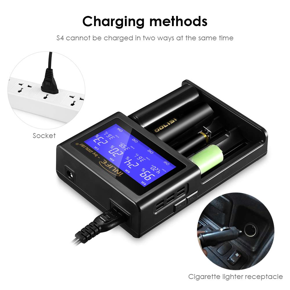 Battery Charger, INLIFE Speedy Smart Recharger with LCD Display Universal for Rechargeable Batteries Ni-MH Ni-Cd A AA AAA AAAA C SC, Li-ion 18650 26650 26500 20700 22650 18490 17670 (4-Bay)