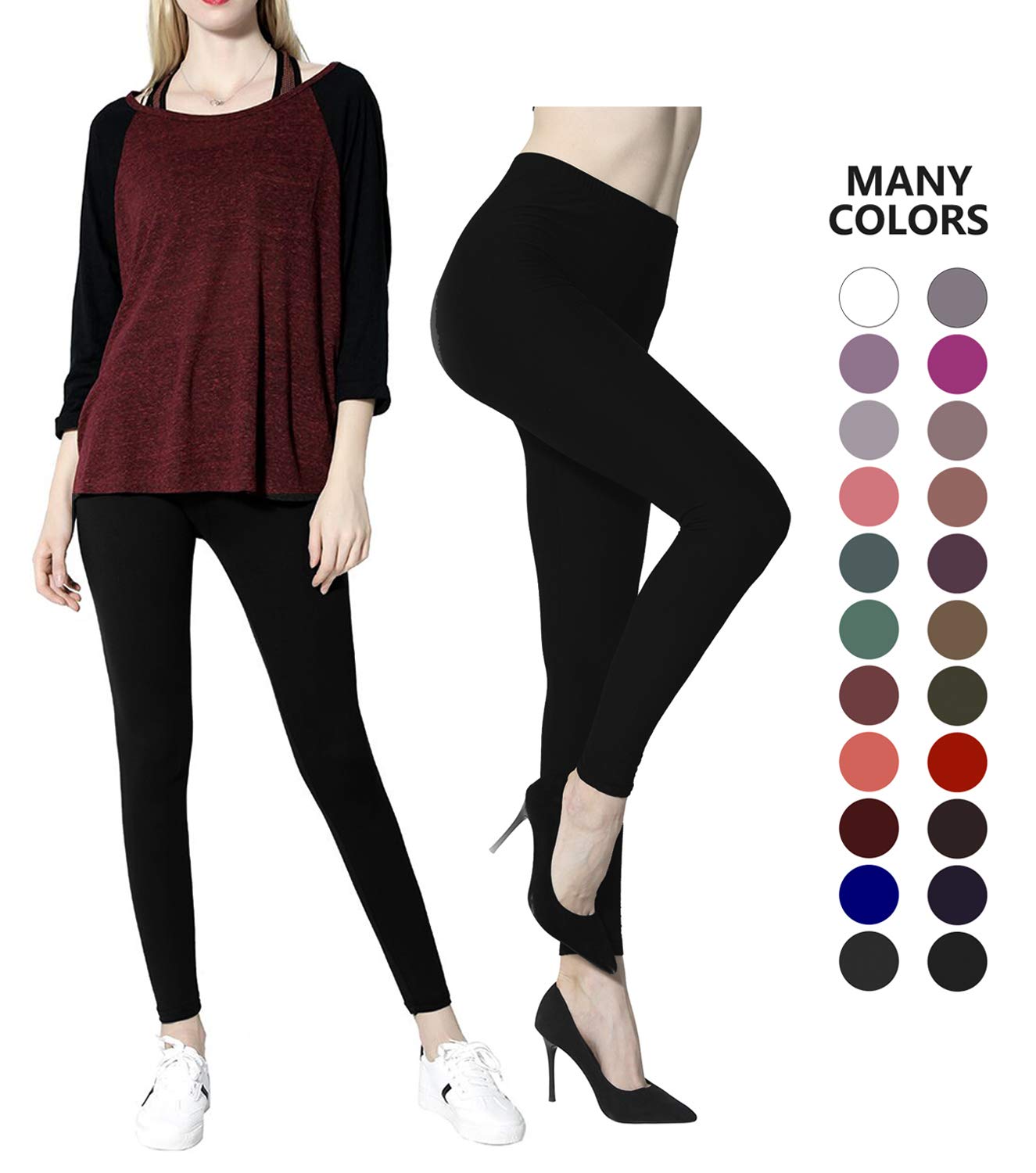 Diravo Leggings for Women-Soft Stretch Leggings-Slimming Basic Leggings,Regular&Plus Size