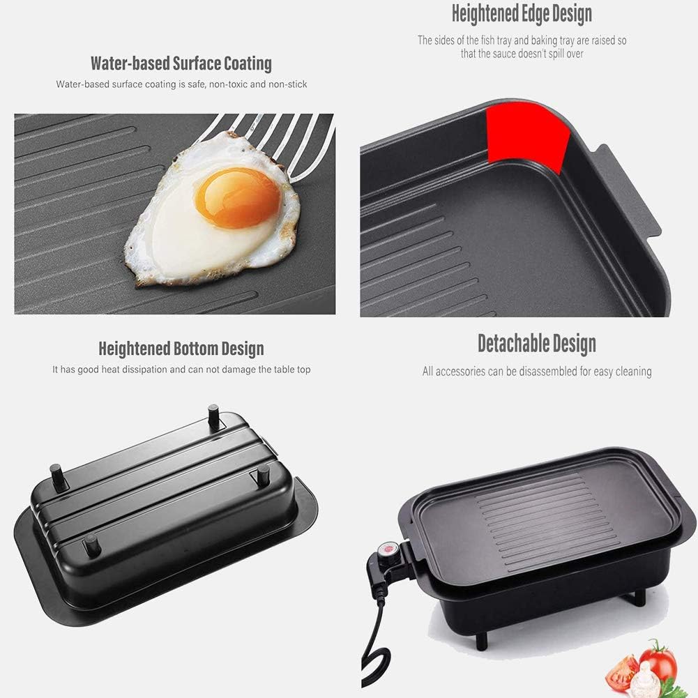 review Versatile Smoke Free Electric Grill Indoor Teppanyaki Grill with 2 Interchanable Non-Stick Grill Net, 2 Layers Extra Large Surface, 5 Levels Adjustable Heat Control, 2200W