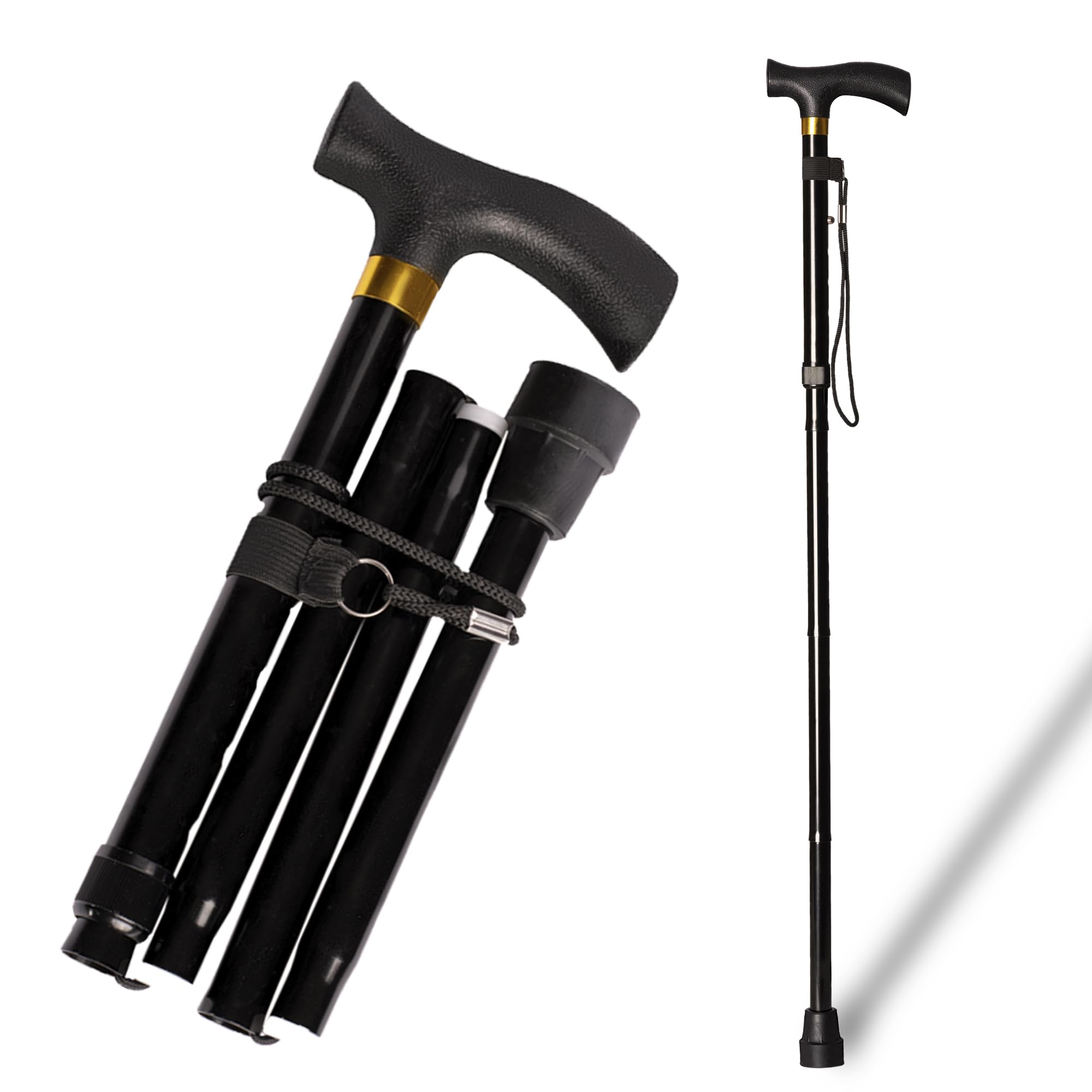 Folding and Height Adjustable Aluminium Walking Stick 84-92 cm Black Soft Wrist (657)