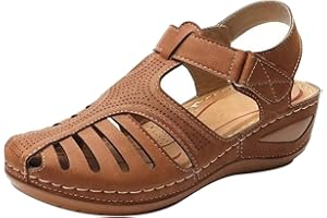 KINRUI Women Bohemia Sandals Closed Toe Gladiator Sandals Vintage Hollow Out Platform Arch Support Wedge Beach Sandals