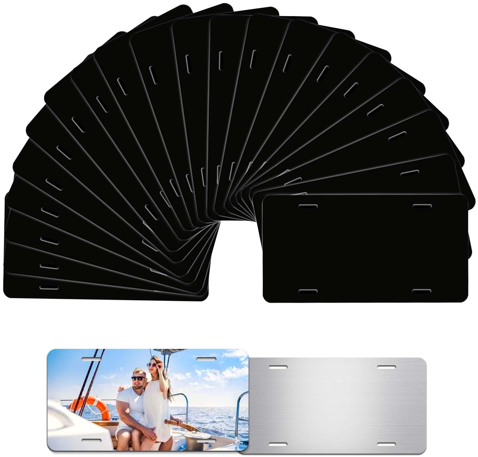 Photo 1 of 20 Pack 0.65mm Black Aluminum License Plate Blanks for Custom Design Work - Automotive License Plates for Vinyl, UV Printing, Laser Engraving Personalized Metal Car Tags,6X12 Inch