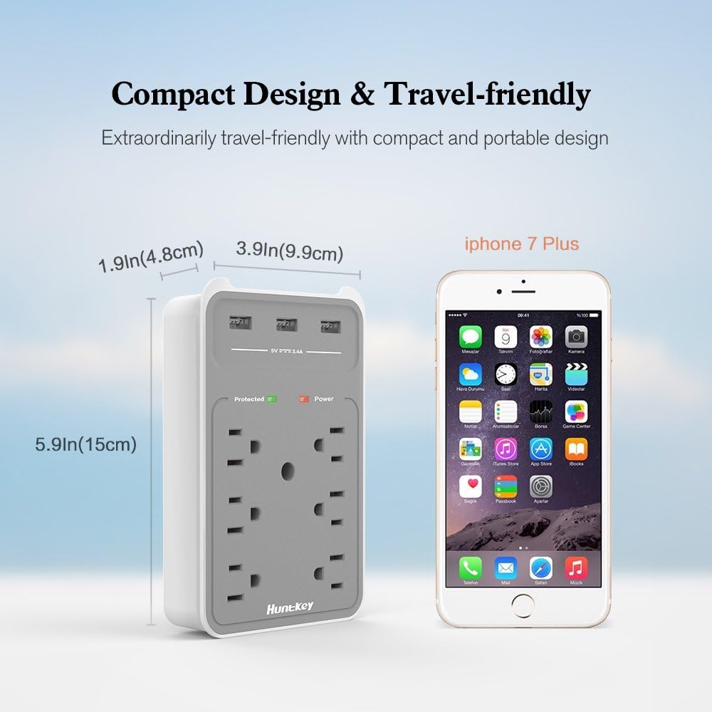 Huntkey 6 AC Outlets Surge Protector with 3 USB Charging Ports 3.4 Amp, SMD607: Home Improvement