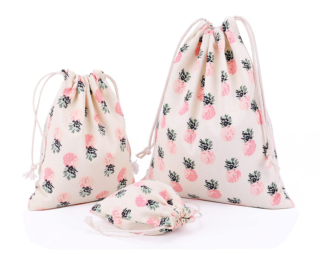 Amoyie 3 pcs Drawstring Storage Bags Set for Cosmetic Travel Home Accessories Pineapple