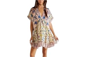 BFAFEN Maxi Dresses for Women 2024 Floral V Neck Sundress Bohemian Dress Beach Hawaiian Dress Wedding Guest Dresses