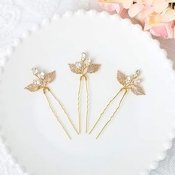 Amazon Com Asooll Gold Wedding Crystal Hair Pins Bride Leaf Hair