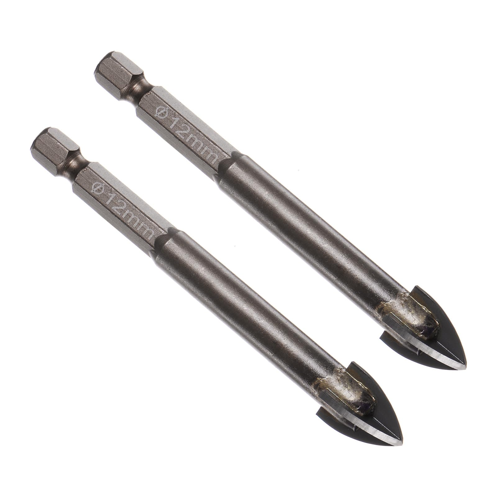 CoCud Titanium Masonry Drill Bit, 12mm Cutting Dia 85mm Length 1/4" Hex Shank Carbide Cross Tip Concrete Drill Bits Yellow - (Applications: for Wood Glass Brick Cement), 2-Pieces