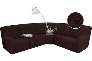 ALIECOM 100% Waterproof Sectional Recliner Couch Covers L Shape Sofa Cover Stretch 7-Piece Corner Couch Cover for Reclining Sectional Slipcover Furniture Protector (5 Seat and 1 Console, Dark Brown)