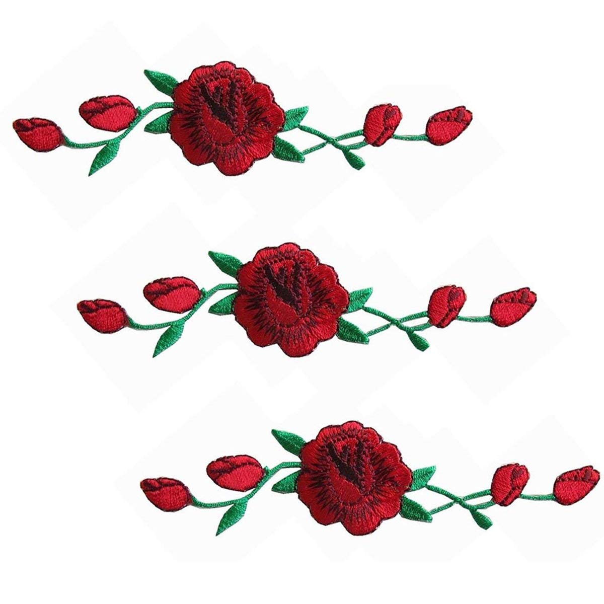 Woohome 3 PCS Rose Flower Patch Embroidered Iron on Applique Patch for Craft, Sewing, Clothing, Other Fabrics