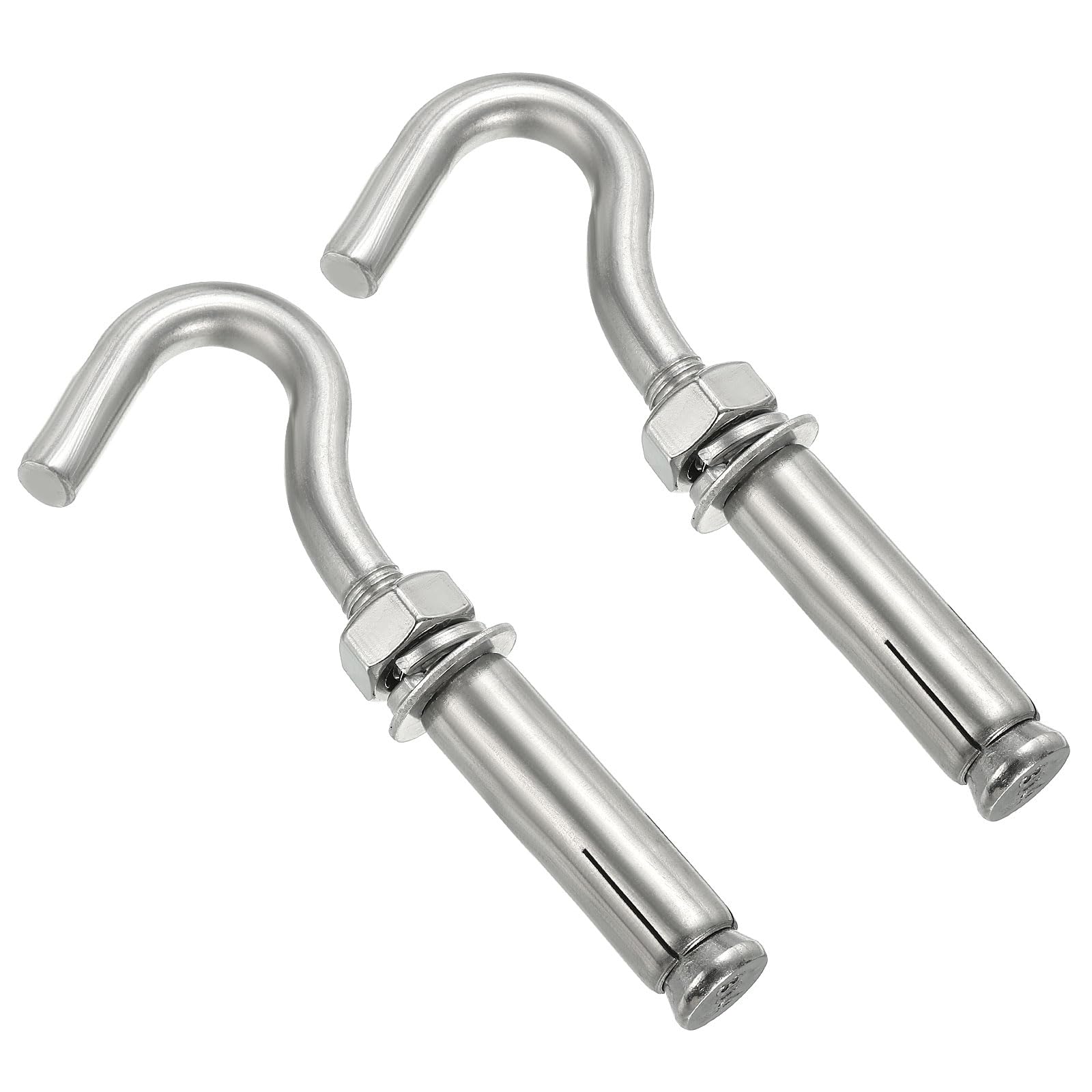 PATIKIL Expansion Hook M10 2 Pack 304 Stainless Steel Concrete Wall Hook Screw Open Cup Hook for Concrete Brick Stone Ceiling Hanging Silver
