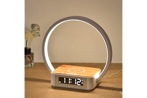 blonbar Desk Lamp with Alarm Clock Qi Wireless Charger, Touch Lamp for Bedroom 3 Light Hues, Bedside Lamp 10W Max Wireless Charging Table Lamp LED Eye-Caring Reading Nightstand Light for Living Room