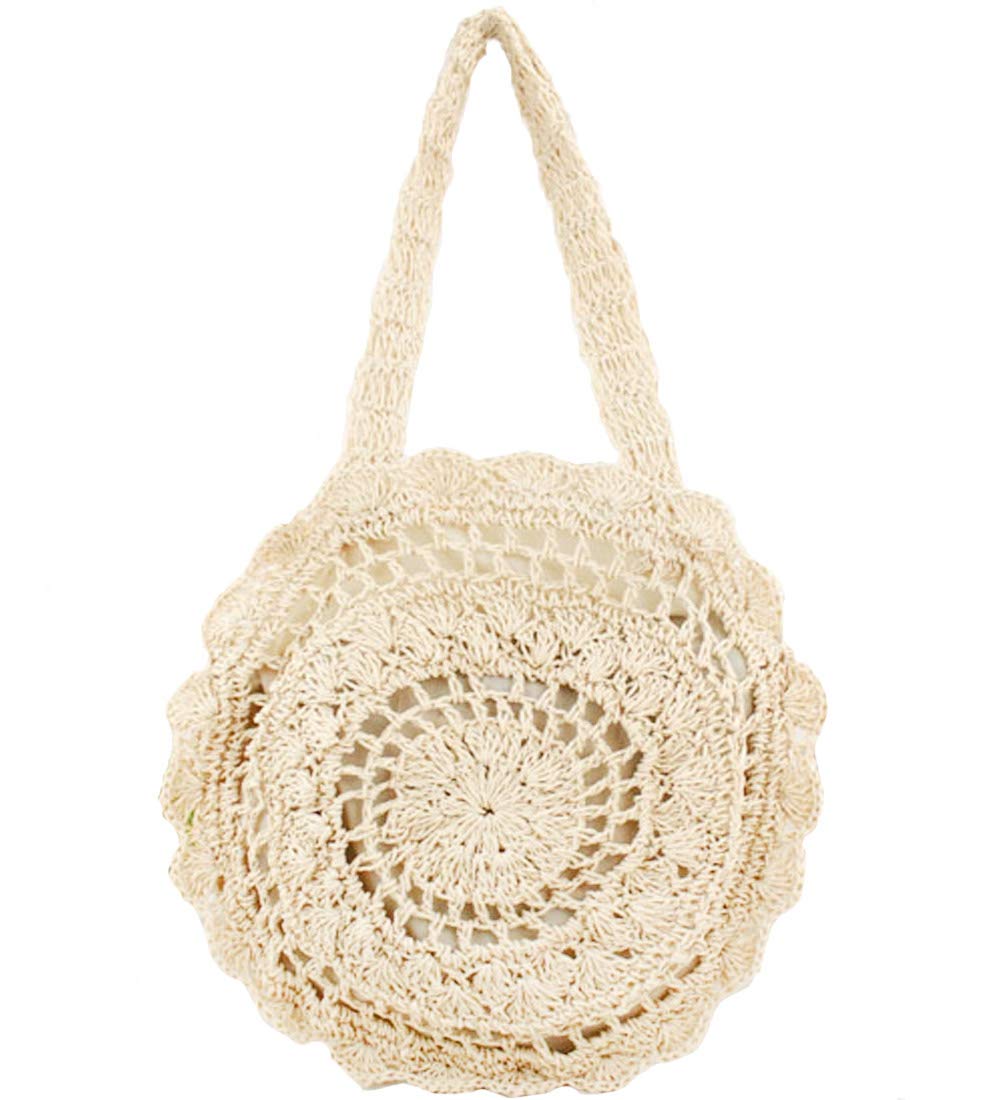 FiveloveTwo Womens Ladies Lightweight Handmade Handbag Large Crochet Shoulder Summer Bag Straw Beach Shopper Clutch Top Handle Tote Bags and Purse Beige