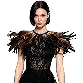 L'VOW Women's Real Nature Feather Shrug Cape Lace Shawl Collar Witch Cosplay Costumes for Halloween Carnival