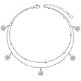 S925 Sterling Silver Elegant Foot Chain Beads Charm Boho Beach Double Layer Anklets Bracelet for Women Teenager Girls Adjustable 9 to 10.5 inches