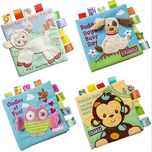 Kolamom 4 Packs Non-Toxic Fabric Cloth Books for Babies Early Development Activity Crinkle Soft Book Set for Toddlers Infants Children Kids Learning & Education Toys