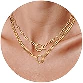 CHESKY Layered Necklaces for Women, 14K Gold Plated Chain Necklace Women Trendy Cuban Link Paperclip Chain Toggle Clasp Necklace Fashion Chunky Jewelry for Women