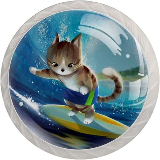 Perilla de Muebles Gato que practica surf Pomo de Armario Impresión 3d