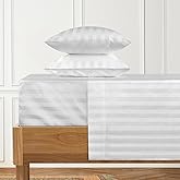 URBANHUT 1000 Thread Count 100% Cotton Damask Queen Size Sheets, Long Staple 4 Piece Striped Bedsheet, Luxury Hotel Sateen Weave - Soft & Breathable, Better Than Egyptian, 16" Deep Pocket - White