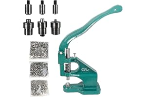 QWORK Hand Press Heavy Duty Eyelet Grommet Machine Punch Tool Kit with 3 Dies and 1500 Pcs Silver Grommets