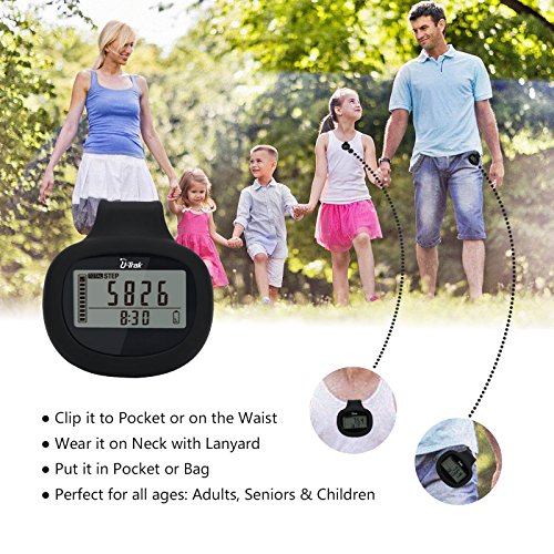 U-Trak 3D Pedometer with Rubber Clip and Lanyard | 7 Days Memory | Accurate Step Counter | Walking Distance in Miles/KM | Calories Counter | Daily Steps Target Monitor | Active Time | Clock - Thumbnail 5
