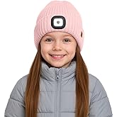 ATNKE Kids LED Lighted Lined Fleece Beanie Cap, USB Rechargeable 4 LED Run Headlamp Bright Hat Gifts for Boys and Girls