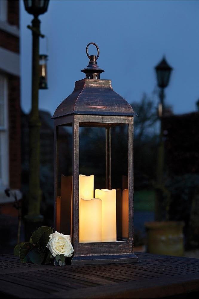 Smart Garden Giant Cream Battery Powered Lantern with 3 Candles in Copper or Cream (Bronze) 1950010rb - Image 3
