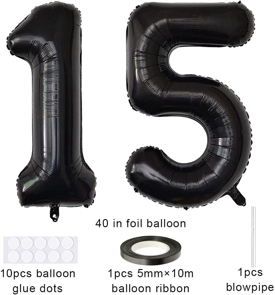 Xihuimay Number 15 Balloons 40 inch Digital Balloon Alphabet 15 Birthday Balloons Digit 15 Helium Balloons Big Balloons for Birthday Party Supplies Wedding Bachelorette Bridal Shower - Image 3