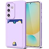 Oakxco for Samsung Galaxy S24 FE Case with Card Holder, Cute Silicone Wallet Phone Case with Credit Card Slot, Soft Rubber Thin Slim Purse for Women with Camera Cover Protection, Purple Lavender Lilac