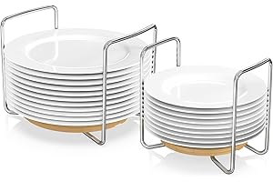 Dish Racks for Kitchen Countertop Organizer - Bamboo Plate Holder Adjustable Size | Stainless Steel 308 Portable Handle for K