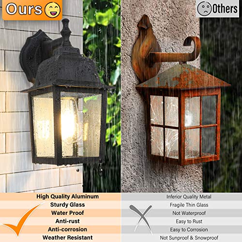 Dusk to Dawn Sensor Outdoor Wall Lanterns, Exterior Wall Sconce Fixture with E26 Base LED Bulb, Wall Mount Lights Anti-Rust Waterproof Matte Black Wall Lamp with Clear Glass Shade for Garage Doorway