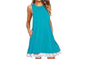 Borniu Summer Dresses for Women 2024 Casual Beach Sleeveless Tank Dress Crewneck Swing T Shirt Dresses Pockets Loose Sundress