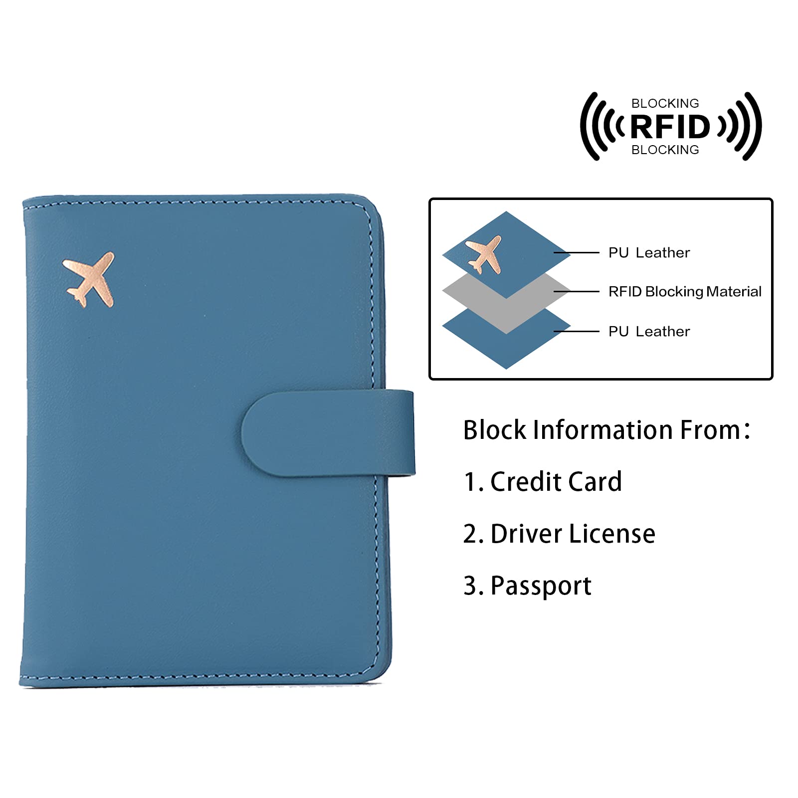 Melsbrinna Rfid Passport Holder for Travel women/Men, Cute Passport Wallet Rfid Blocking Card Slots, Rfid Passport Cover/CaseTravel Wallet, Passport Book Holder (1, Blue)